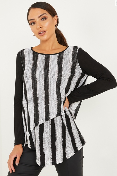 Black & White Chiffon Stripe Asymmetric Top